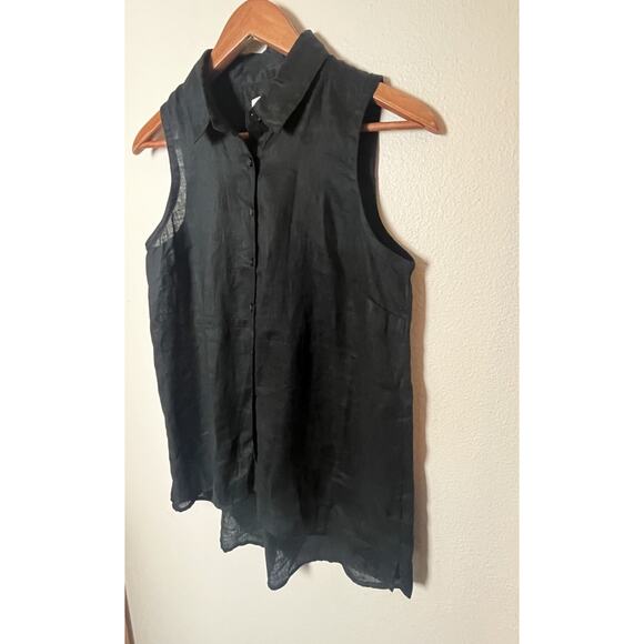 Garnett Hill Easy Linen Button-Down Tunic Tank Top Women’s Sz 4 Black - Picture 7 of 7